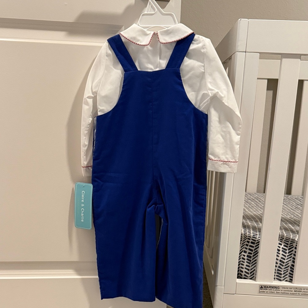 Charming Blue Kids Overalls with Fire Truck Patch - Picture 2 of 6